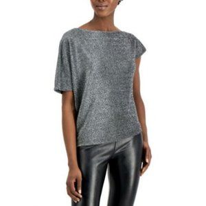 Alfani Women's Wide-Neck Metallic Asymmetrical Sleeve Top Gunmetal Size L